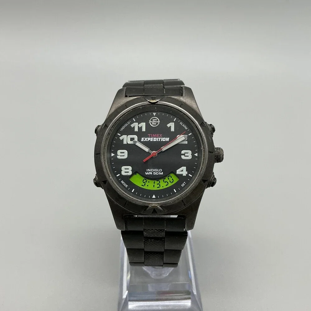 Timex Expedition Indiglo Men Watch 38mm Black Dial Analog Digital New Battery 7